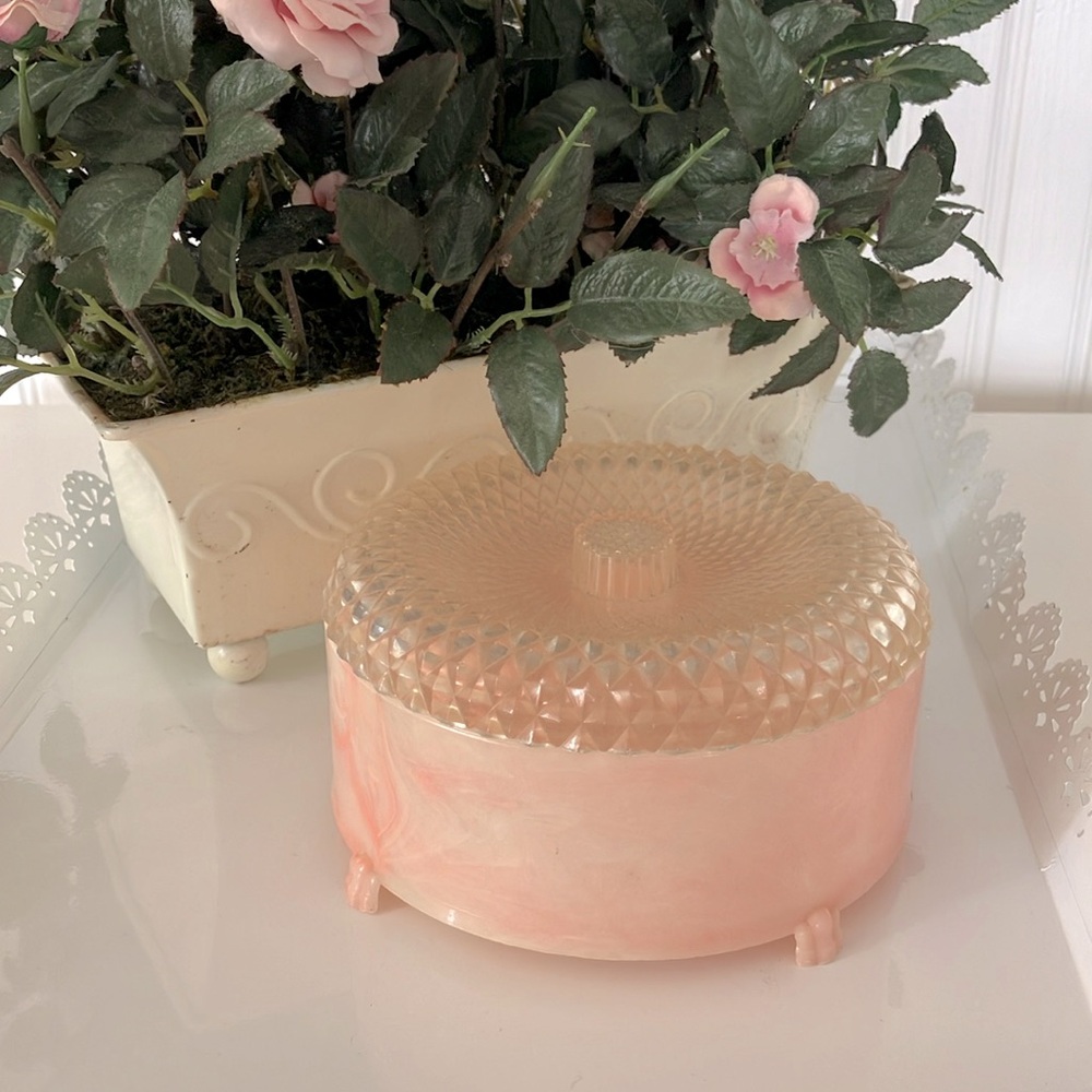 Vintage/MCM/Retro Dusting Powder Container With Lid, “April Showers” by Cheramy